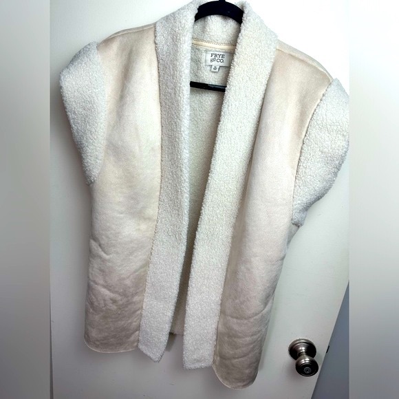 FRYE SND CO. Cream/Tanish Sherpa Sleeveless Open Front Women’s Vest  XL Pockets - Picture 3 of 14